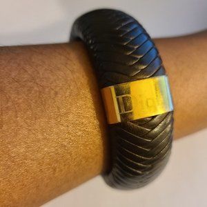 CHRISTIAN DIOR Braided Leather Bangle chunky brown